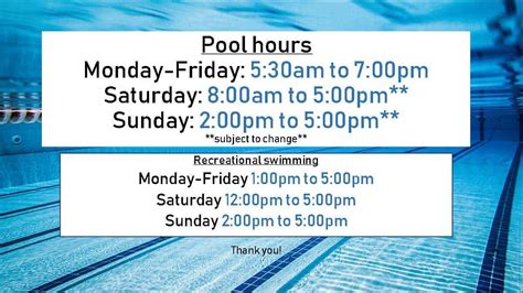 Operational Hours SWIMMING .